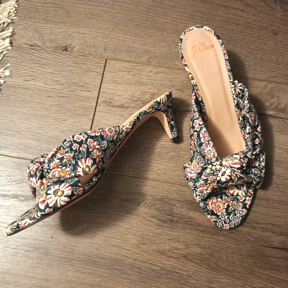 J. Crew Slip On Heels with Floral Wrap Tie Detail